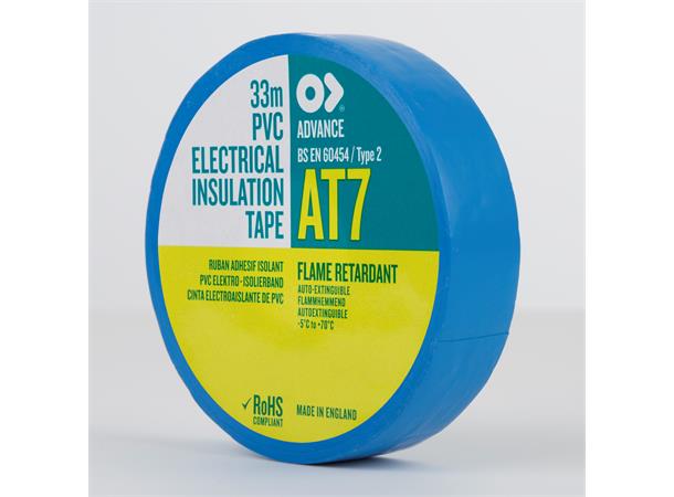 Advanced PVC Tape, Blå, 19mm x 33m Elektrisk isolerende tape. 