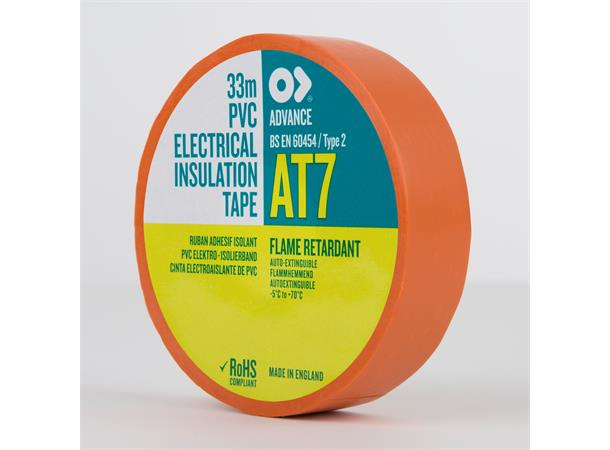 Advanced PVC Tape, Oransje, 19mm x 33m Elektrisk isolerende tape.