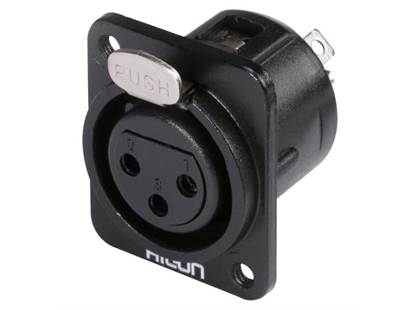 HICON HI-X3DF-M3 3-pin XLR hun chassis Sort. D-panel, M3 gjenger. Gullpl. kont. 