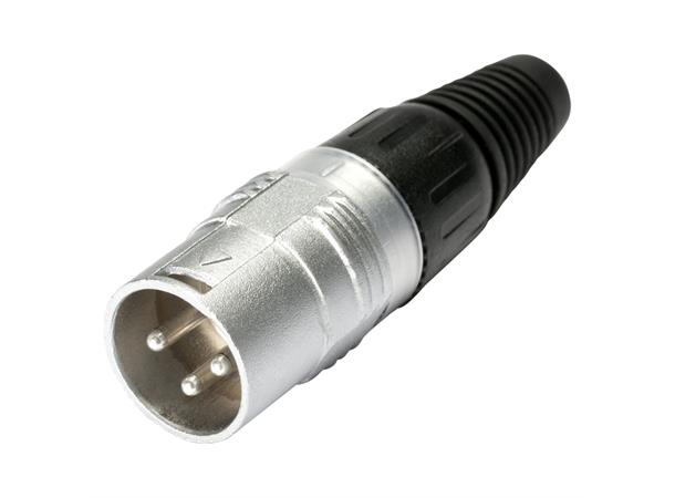HICON HI-X3CM 3-pin XLR han for kabel Nikkel. For kabel Ø4.0-8.5mm 