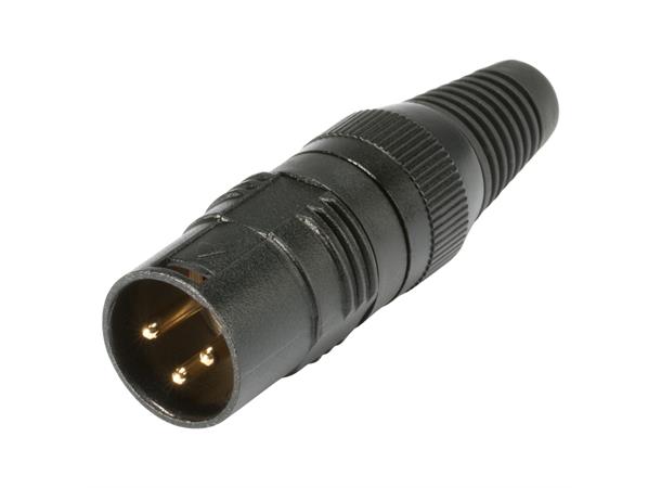 HICON HI-X3CM-G 3-pin XLR han for kabel Sort. Metall bakstykke. Gullplat. kont. 