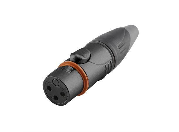 HICON HI-X3CF-HD-B 3-pin XLR hun, kabel Sort. IP67 For kabel Ø4.6-6.5mm
