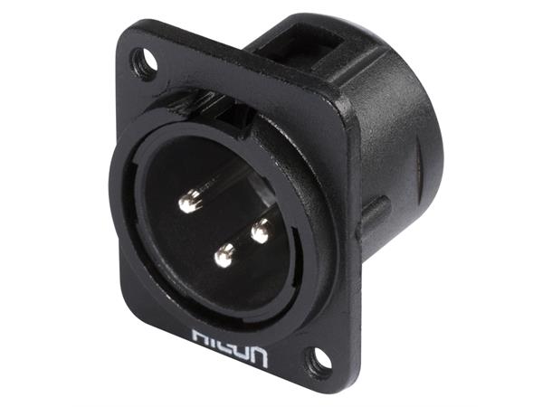 HICON HI-X3DM-M3 3-pin XLR han chassis Sort. D-panel, M3 gjenger 