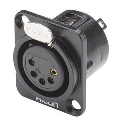 HICON HI-X5DF-G 5-pin XLR hun chassis Sort. D-panel. Gullplaterte kontakter