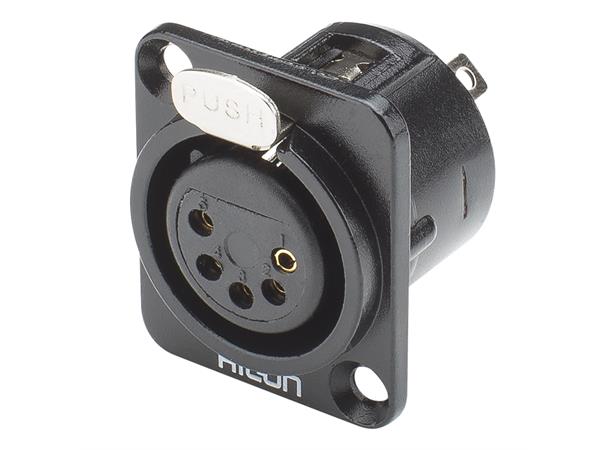 HICON HI-X5DF-G 5-pin XLR hun chassis Sort. D-panel. Gullplaterte kontakter 