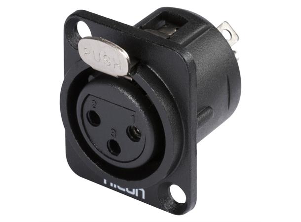 HICON HI-X3DF-G 3-pin XLR hun chassis Sort. D-panel. Gullplaterte kontakter 