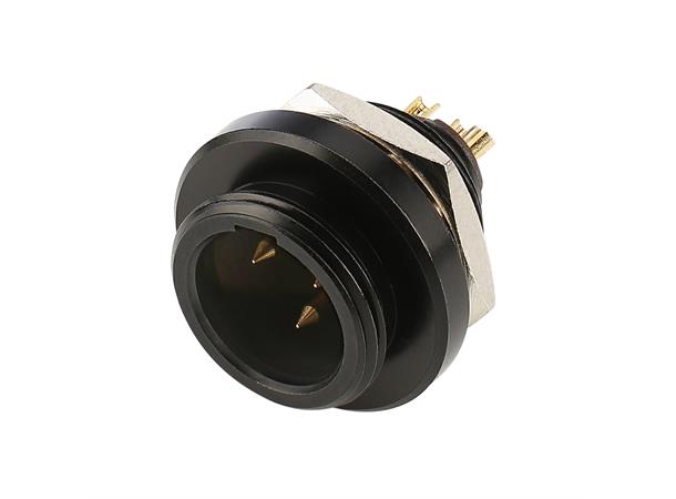 HICON HI-XMEM3-HD-B 3-pin Mini XLR han IP67. For chassis. Loddetilk.
