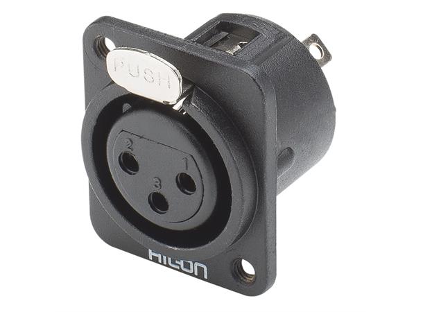 HICON HI-X3DF-G-M3 3-pin XLR hun chassis Sort. D-panel, M3 gjenger. Gullpl. kont. 