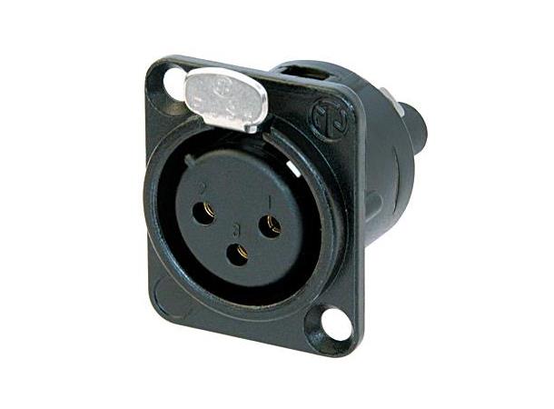 Neutrik NC3FD-S-1-B XLR chassis 3P Hun Sort/Gull skru term.
