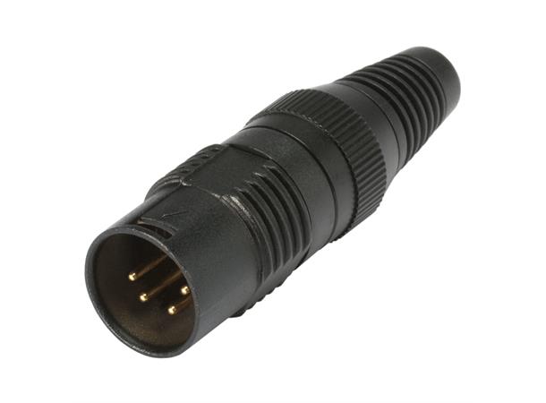 HICON HI-X4CM-G 4-pin XLR han for kabel Sort. Metall bakstykke. Gullplat. kont. 