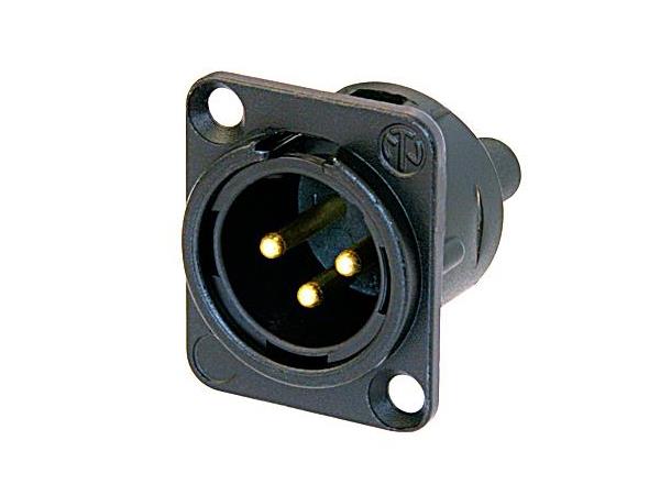 Neutrik NC3MD-S-1-B XLR chassis 3P Han Sort/Gull skruterm. 
