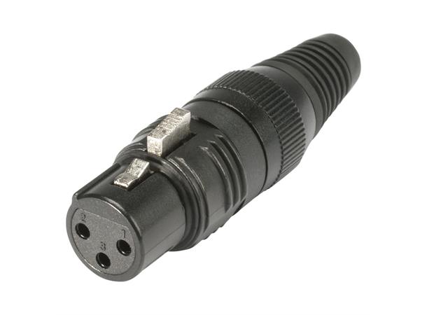 HICON HI-X3CF-G 3-pin XLR hun for kabel Sort. Metall bakstykke. Gullplat. kont. 