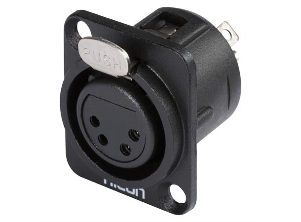 HICON HI-X4DF-G 4-pin XLR hun chassis Sort. D-panel. Gullplaterte kontakter 