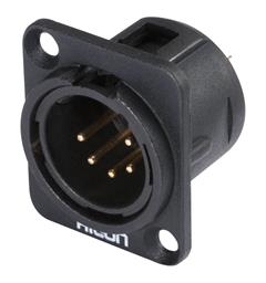 HICON HI-X5DM-G 5-pin XLR han chassis Sort. D-panel. Gullplaterte kontakter