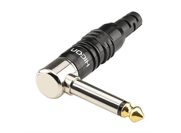 HICON Jack 6,3  Goldtip 90° abgew. HICON jack (6,3mm), 2-pole 