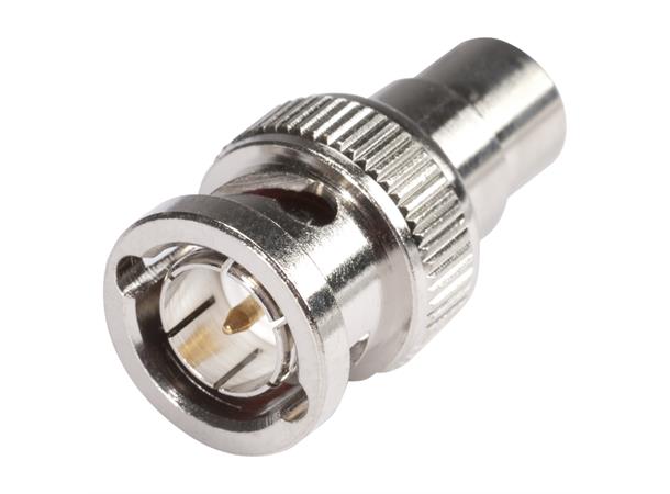 Adapter BNC-Plug <> RCASocket BNC male/RCA female straight, silver 