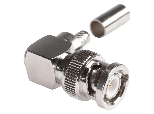 BNC-Winkel-CrimpPlug, 50 Ohm 1.0/3.2, angled, nickel coloured 