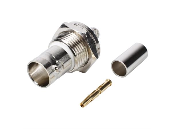 HICON BNC crimp-female connector 0.6/2.8 Ground isolated, thread 1/2", nickel