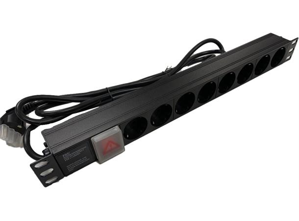 Penn 1U Powerbox 8 schuko front on/off 8x Schuko sockets front, on/off front 