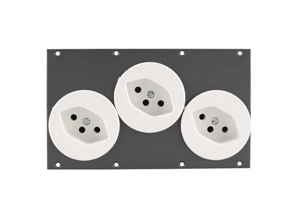 SYSBOXX Frontpanel 2HE, 4BE, 3xSchuko CH 3 x socket swiss standard snap-in 