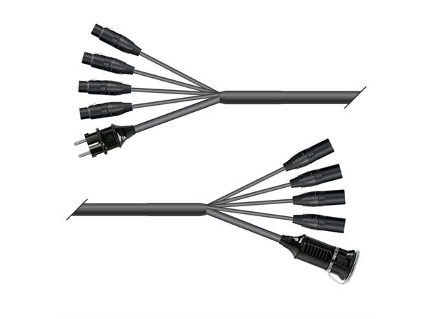 Hybrid Multicore Monolith 10,00m 4xLyd Schuko Plug & f3pin/Shuko Socket & m3pin